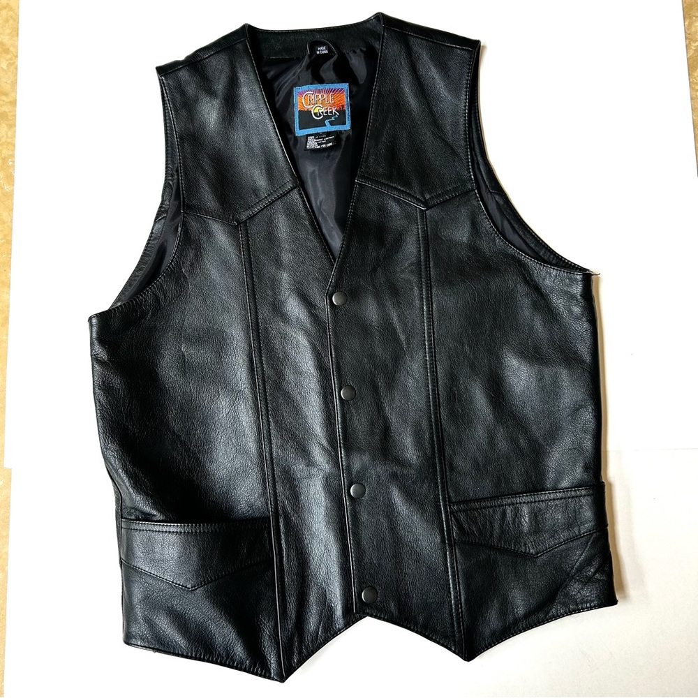 Cabin Creek Men's Black Leather Vest Like New
